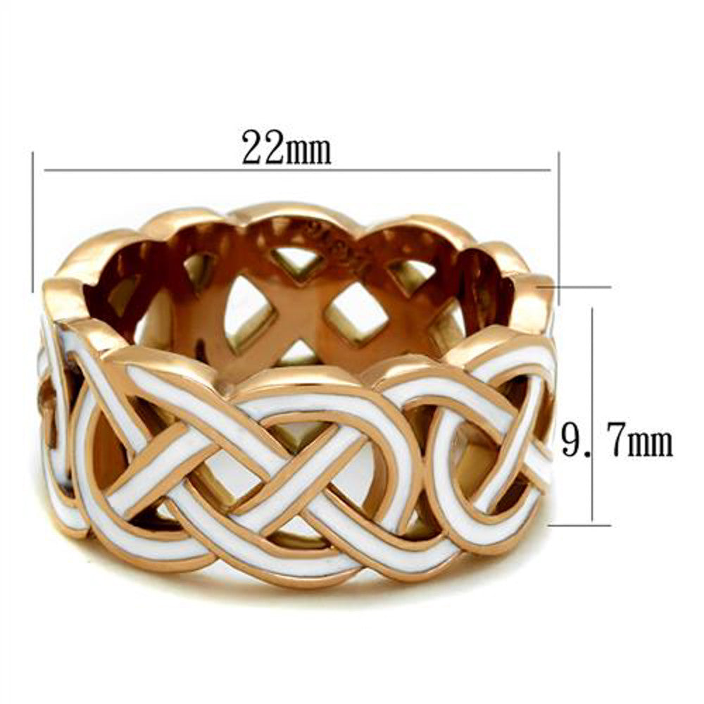 ARTK2159 Stainless Steel Rose Gold Plated & White Epoxy Design Fashion Ring Women Sz 5-10